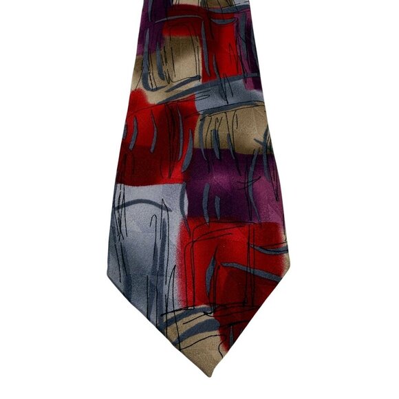 J. Garcia Tie Collection Fifty-Four Scales Abstract Red Purple‎ Gray Silk - Picture 4 of 11